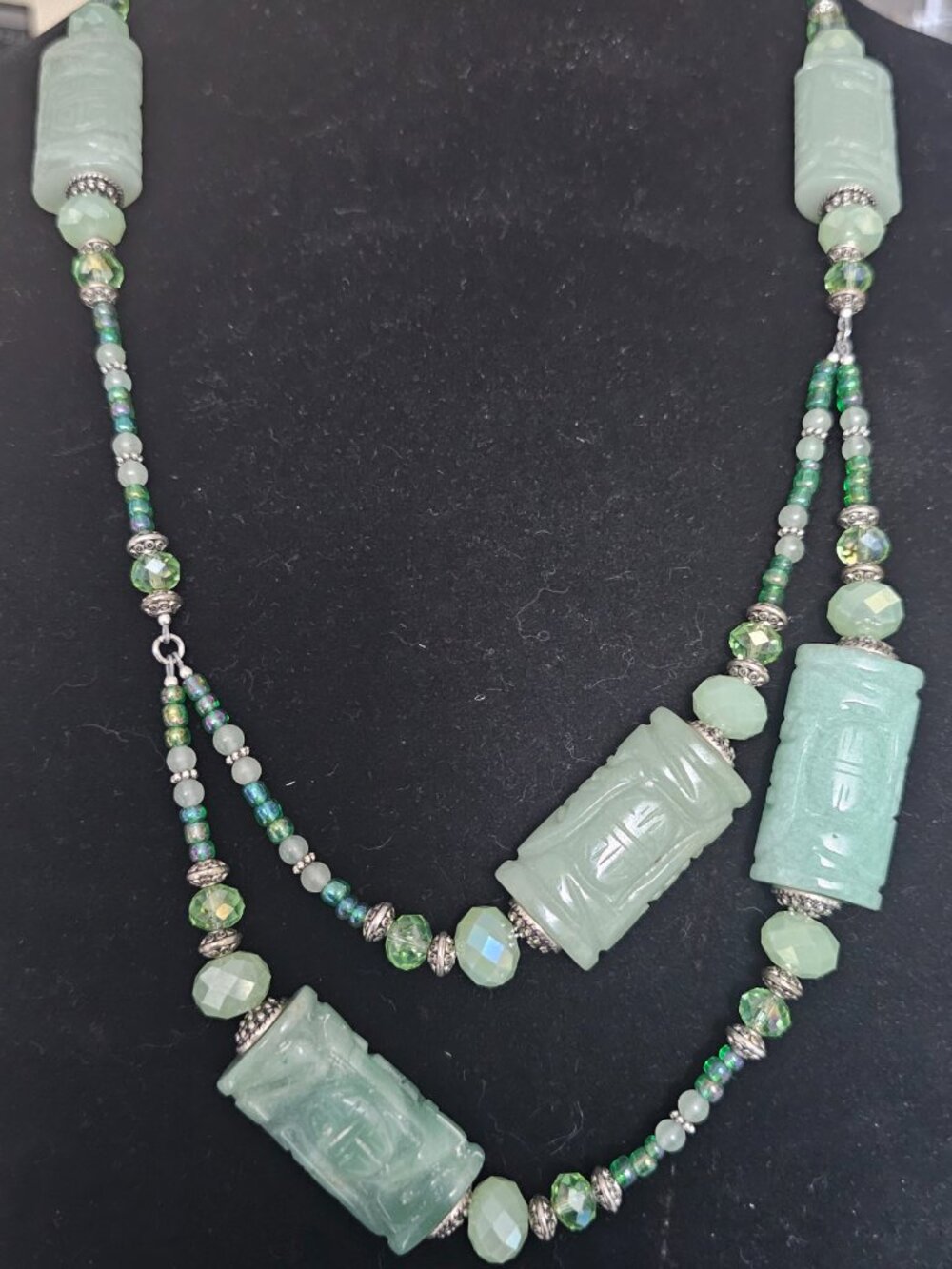 JB Originals - "Tideborn" - Vintage Green Jade & Glass Necklace Earrings Set - Picture 12 of 15